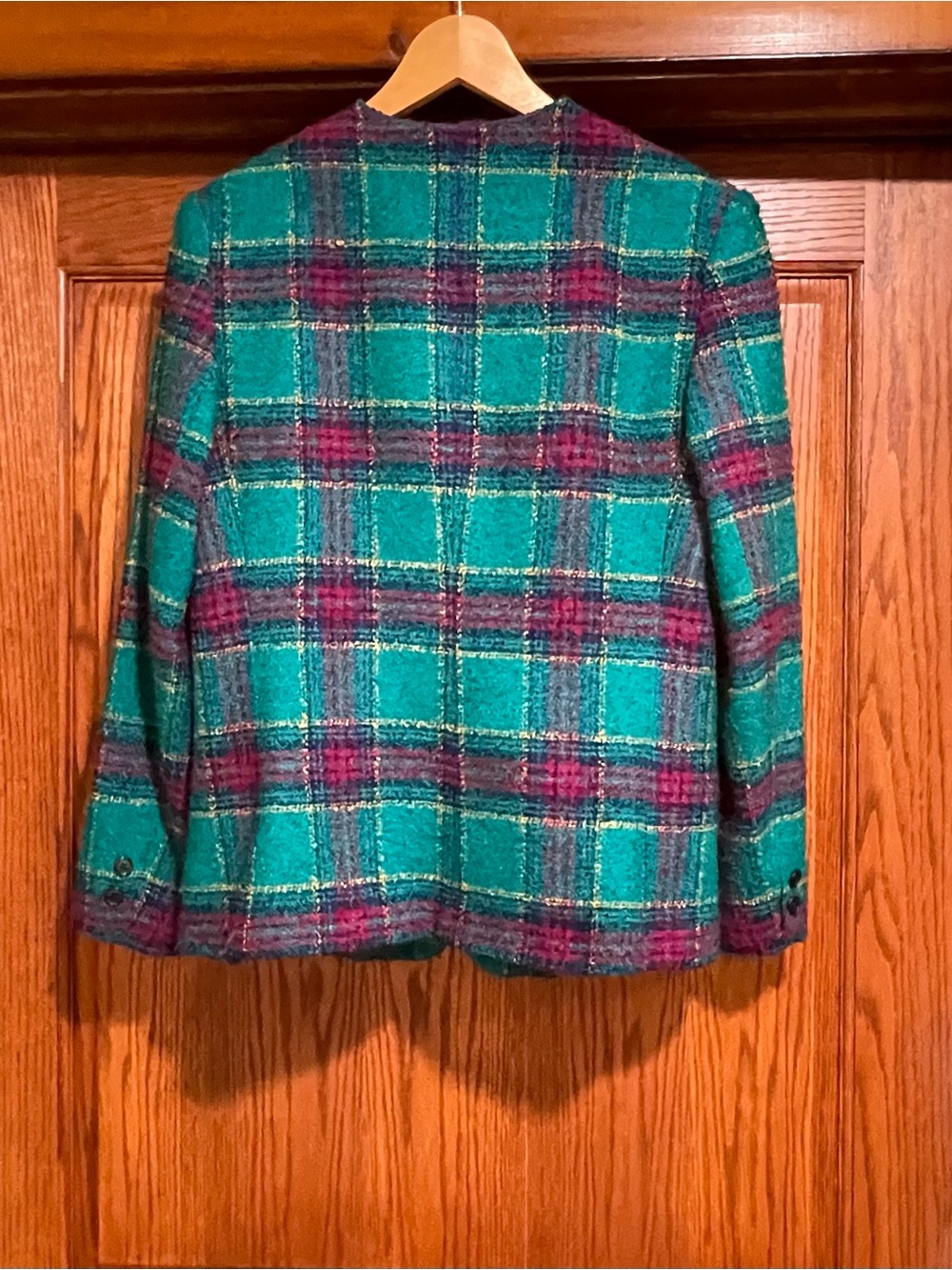 Vintage 80s Koret Plaid Wool Blend Tweed Blazer Jacket Size 10 Retro Career Glam - Picture 3 of 16
